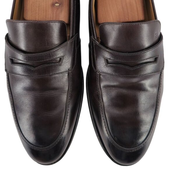 Bally Switzerland Webb Dark Brown Leather Penny Loafers Mens 10.5 Dress Shoes - Picture 2 of 11
